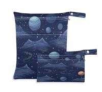 Ewusp Wet Dry Bags for Baby Cloth Space Plants Waterproof Reusable Wet Bags with 2 Zippered Pockets for Travel Beach Pool Stroller Gym Swimsuits Wet Clothes (2 Pack)