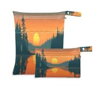 Ewusp Wet Dry Bags for Baby Cloth Sunset River Waterproof Reusable Wet Bags with 2 Zippered Pockets for Travel Beach Pool Stroller Gym Swimsuits Wet Clothes (2 Pack)