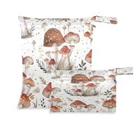Ewusp Wet Dry Bags for Baby Cloth Watercolor Mushroom Waterproof Reusable Wet Bags with 2 Zippered Pockets for Travel Beach Pool Stroller Gym Swimsuits Wet Clothes (2 Pack)