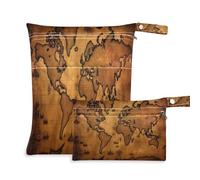 Ewusp Wet Dry Bags for Baby Cloth World Map Waterproof Reusable Wet Bags with 2 Zippered Pockets for Travel Beach Pool Stroller Gym Swimsuits Wet Clothes (2 Pack)