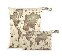 Ewusp Wet Dry Bags for Baby Cloth World Map Waterproof Reusable Wet Bags with 2 Zippered Pockets for Travel Beach Pool Stroller Gym Swimsuits Wet Clothes (2 Pack)