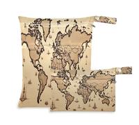 Ewusp Wet Dry Bags for Baby Cloth World Map Waterproof Reusable Wet Bags with 2 Zippered Pockets for Travel Beach Pool Stroller Gym Swimsuits Wet Clothes (2 Pack)
