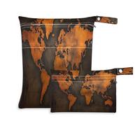 Ewusp Wet Dry Bags for Baby Cloth World Map Waterproof Reusable Wet Bags with 2 Zippered Pockets for Travel Beach Pool Stroller Gym Swimsuits Wet Clothes (2 Pack)