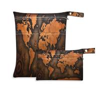 Ewusp Wet Dry Bags for Baby Cloth World Map Waterproof Reusable Wet Bags with 2 Zippered Pockets for Travel Beach Pool Stroller Gym Swimsuits Wet Clothes (2 Pack)