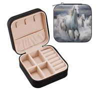 Ewusp White Horses Running Jewellery Box for Women Girl PU Leather Travel Jewellery Box Portable Jewellery Organiser Jewelry Box Jewellery Display Storage Case