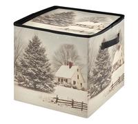 Ewusp Winter Snowy Town Christmas Bauble Storage Box Xmas Ornament Storage Box with Zipper and Adjustable Dividers Xmas Ornaments Organizer Holds 64 Holiday Decoration