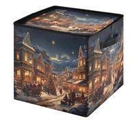 Ewusp Winter Town at Christmas Night Christmas Bauble Storage Box Xmas Ornament Storage Box with Zipper and Adjustable Dividers Xmas Ornaments Organizer Holds 64 Holiday Decoration