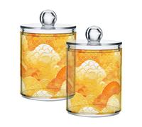 Ewusp Yellow and Orange Qtip Holder 2 PCS Clear Plastic Apothecary Jars with Lid Cotton Pad Holder Dispenser Cotton Bud Holder Bathroom Storage Container Makeup Organiser