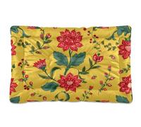 Ewusp Yellow Red Flowers Calming Dog Bed for Small Medium Large Pets Washable Dog Crate Mattress Soft and Cozy Pet Bed Floor Pad with Anti-Slip Bottom 91x60x6 cm