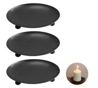Ewwtrey 3 Pcs Candle Holders for Pillar Candles, Pillar Candle Holders, Black Candle Stand, Metal Round Candle Plates and Trays,Pillar Church Candle Dish for Thanksgiving Wedding Party Room
