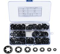 Ewwtrey 340 Pcs Internal Tooth Locking Washers, Push On Speed Clips Fasteners Washer, Quick Speed 65Mn Black Clips Lock Washers Assortment Kit - M3, M4/M5/M6/M8/M10/M12