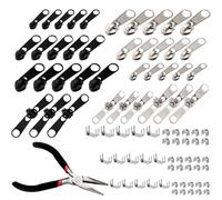 Ewwtrey 85 Pcs Zip Repair Kit, Zipper Pull Replacement Parts, Zipper Repair Kit, Fix Zips Puller Pulls, Metal Zippers Head Sliders Replacement Stoppers, with Pliers