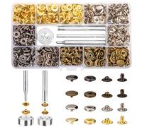 Ewwtrey120 Set Snap Fasteners, Press Studs, 12.5mm Metal Snap Buttons, No Sewing Snap Fastener, Metal Snaps Buttons Kit, with 4 Install Tools, for Sewing Clothes Jackets Leather Bags
