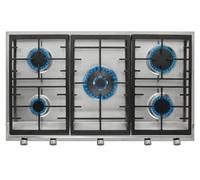 EX 90.1 5G AI AL DR CI Gas Hob, 90cm Stainless Steel, 5 Burner with Central Wok Burner, Cast Iron Pan Supports, Auto-Ignition, Safety Valves, Easy Clean, Built-In Kitchen Hob