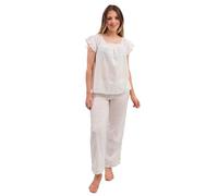 Ex amous Store Cool Comfort Pyjamas for Women, Short Sleeve Women's Nightwear Cotton Ladies Pjs UK 6-22 Loungewear Pjs for Women Sets White