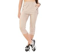 Ex High Street Brand Capri Pants for Women UK, Ladies Cropped Trousers Three Quarter Length Pull On Beige