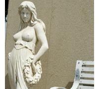 Ex Large White Stone-Cast Lady With Flower Wreath Garden Statue