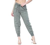 EX M&S Womens Tencel Cuffed Tapered Trousers Ladies Hight Waisted Ankle Grazer Jogger Style Pants Khaki 10 M