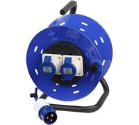 Ex-Pro 2 Gang Open Reel Drum with 50m Extension Cable, 240V 16A, 3 Pin Hook Up EN60309 Plug Socket for Caravan Site Camping Motorhome Marina, Blue