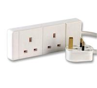 Ex-Pro 2 Gang Way 1m Metre 13A Mains Power Extension Socket Lead Cable White