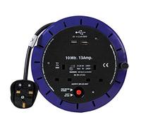 Ex-Pro 2 Way 10M Mains Socket Cassette Reel Extension Lead Cable with 2X USB Charging Ports and Safety Cut-Out Switch 13A - Ideal for Workshops, Offices, Warehouses, DIY and More - Black/Blue