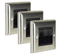 Ex-Pro 3 Pack Brush Wall Plate, Single Gang Steel Flush Wall Mounted Faceplate for Outlets, Sockets and Tidy Wire and Cable - Silver