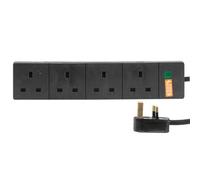 Ex-Pro 4 Gang Surge Protected Mains Power Extension Lead, Black, 1M