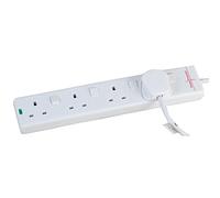 Ex-Pro 4 Gang Way 1m Metre 13A Mains Power Extension Socket Lead Cable White Individually Switched