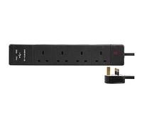Ex-Pro 4 Gang Way 3m 13A Mains Power 2 x USB Charge Ports 2.4A 5v Extension Socket Cable - Black