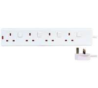 Ex-Pro 4 Gang Way 3m Metre 13A Mains Power Extension Socket Lead Cable White Individually Switched