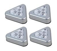 Ex-Pro 4 Pack Triangle LED Light Battery Powered Wireless Night Stick Tap Push Lamp for Wardrobe, Closet, Under Cabinet, Kitchen, Stairs