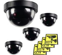 Ex-Pro 4 X Dummy Cctv Security Dome Camera With Built-In Flashing Led & Warning Stickers