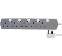 Ex-Pro 5 Gang Way Individually Switched Extension Lead, 3m, Grey