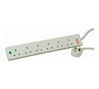 Ex-Pro 6 Gang Way 1m Metre 13A Mains Power Extension Socket Lead Cable Surge Protected White
