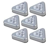 Ex-Pro 6 Pack Triangle LED Light Battery Powered Wireless Night Stick Tap Push Lamp for Wardrobe, Closet, Under Cabinet, Kitchen, Stairs