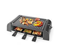 Ex-Pro 6 People Raclette Grill Electric Plate, 1000W with Non-Stick Plates, Adjustable Thermostat and 6 Pans - Black