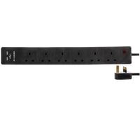 Ex-Pro 6 Way Mains Power Extension Lead With 2 X Usb Port, 2M, Black