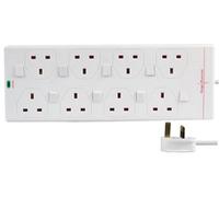 Ex-Pro 8 Gang Way 1m Metre 13A Mains Surge Protected Individually Switched Power Extension Socket Lead Cable White