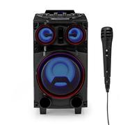 Ex-Pro Bluetooth V5.0 Party Portable Wireless Speaker with 2 x Microphone, 120W Karaoke PA System with 8" Subwoofer, Flashing RGB LED Lights, Treble and Bass Control, and Trolley System