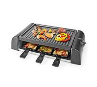 Ex-Pro Electric Raclette Gourmet Grill, 6 Person Indoor Non-Stick Tabletop Cooker, Removable Hot Plate, Adjustable Thermostat, with 6 x Mini Cheese Pans & Spatulas, 1000W