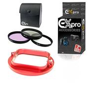Ex-Pro® Filter holder adapter to 52mm standard lens with UV, CPL & FLD Lens Kit Lens - CNC Anodised Aluminium - Red Compatible with/for GoPro Hero 3, 3+, 4