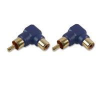 Ex-Pro® RCA Phono Right Angle Angled Adaptor Male Female 24K Gold - Blue [TWIN PACK]