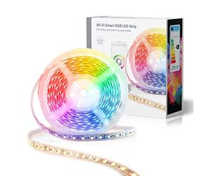 Ex-Pro Smart Wi-Fi LED Strip Lights, 5m RGB Warm Cool White Colour Changing Tape Lighting with App and Voice Control, for Home Bedroom Kitchen DIY Decoration