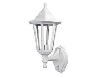 Ex-Pro Traditional Style IP44 Rated White Outdoor Security Wall Light Lantern with PIR Motion Detector Sensor, E27 LED GLS Fitting - 1 Pack