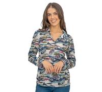 Ex-Seasalt Larissa Womens Shirts Long Sleeve Tops Button Through Roll Tab Sleeves Cornwall Print Lightweight Organic Cotton Versatile Classic Style (UK, Numeric, 10, Regular, Regular, Blue)