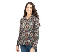 Ex-Seasalt Larissa Womens Shirts Long Sleeve Tops Button Through Roll Tab Sleeves Cornwall Print Lightweight Organic Cotton Versatile Classic Style (UK, Numeric, 10, Regular, Regular, Green)