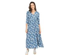 Ex-Seasalt Womens Tiered Dress Sky Branch 3/4 Sleeve Cross Wrap Fit & Flare Long Maxi Dresses (UK, Numeric, 12, Regular, Regular, Blue)