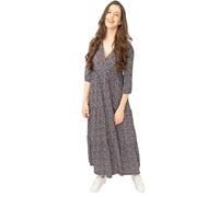 Ex-Seasalt Womens Tiered Dress Sky Branch 3/4 Sleeve Cross Wrap Fit & Flare Long Maxi Dresses (UK, Numeric, 10, Regular, Regular, Navy Little Seeds)