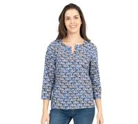 Ex-Seasalt Womens Tops Blue Watercolour Sketch Floral Print 3/4 Sleeve Notch Neck Blouse (UK, Numeric, 10, Regular, Regular, Blue)