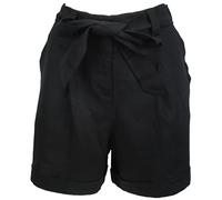 Ex-Store Ladies Herringbone Weave Linen Shorts with Tie Waist Black 8